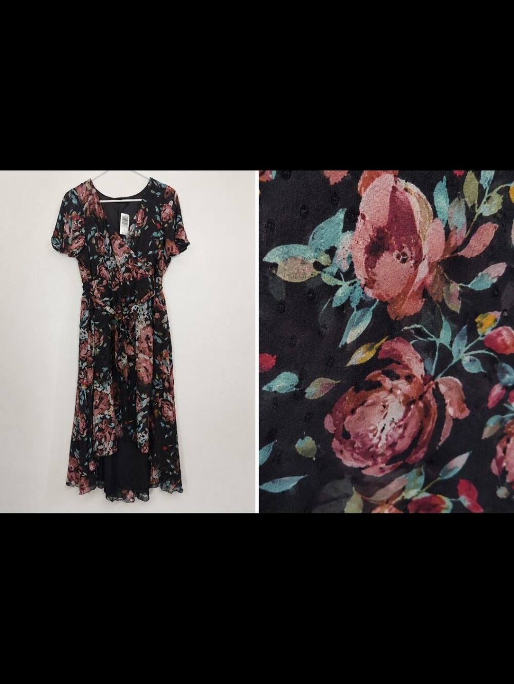 NWT Torrid Floral Wrap Midi Dress Gray Mauve Hi Low Chiffon 0 L 12 Romantic Boho